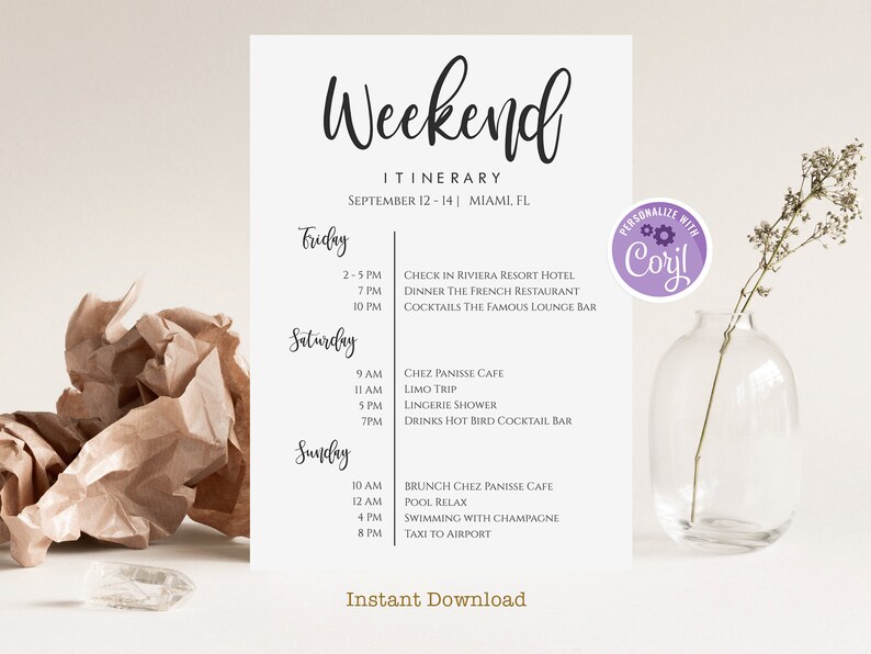 Printable Bachelorette Itinerary Template Editable - Etsy