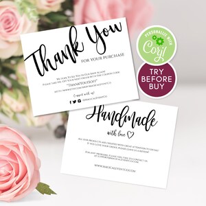 Bedankt voor je aankoopkaart, afdrukbare kaarten, directe download, bewerkbare sjabloon, digitale verpakking invoegen online zakelijke Etsy verkoper