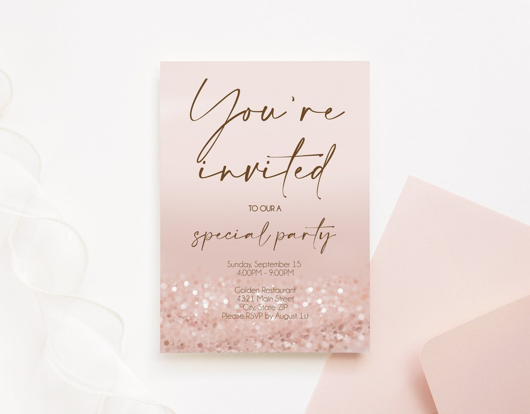 You're Invited Invitation Template, Rose Gold, Instant Download
