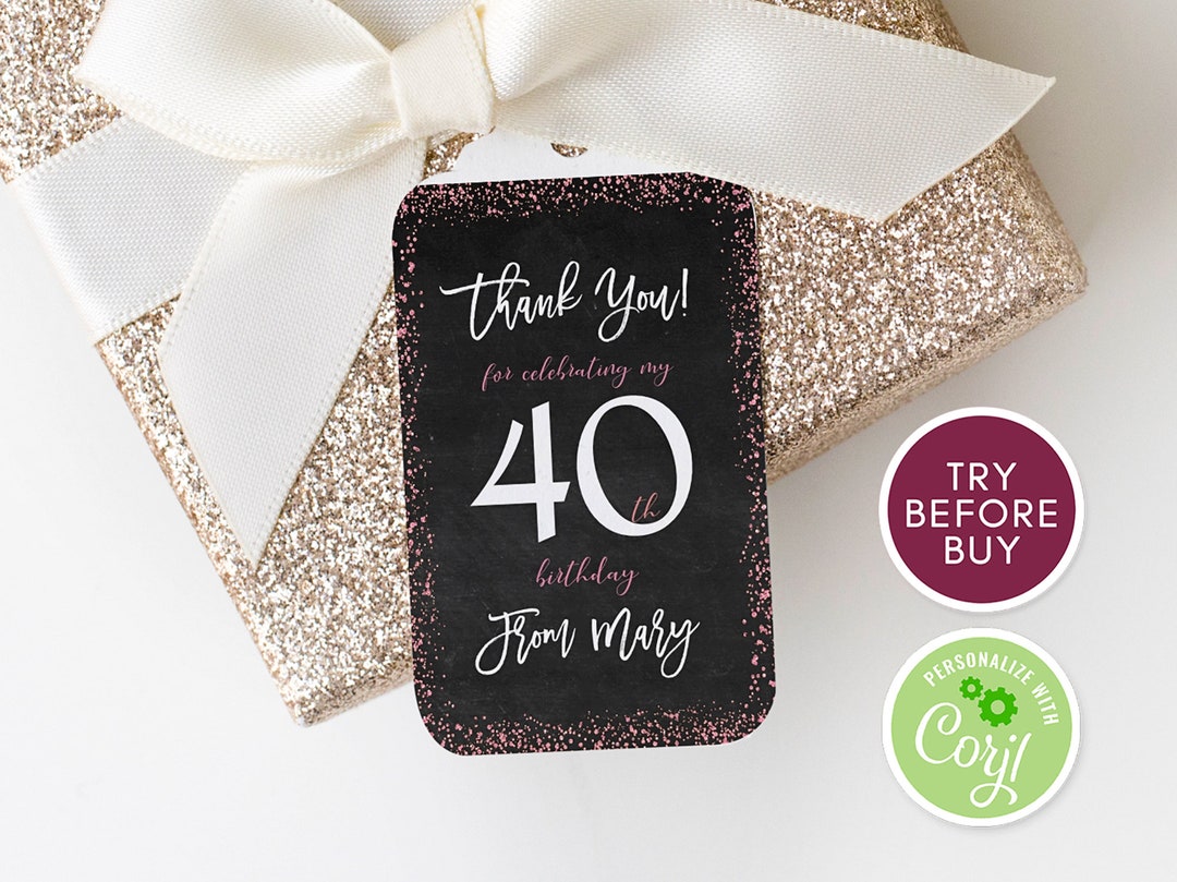 40th Birthday Tags, Favor Tags Printable, Thank You Tag, Personalized ...