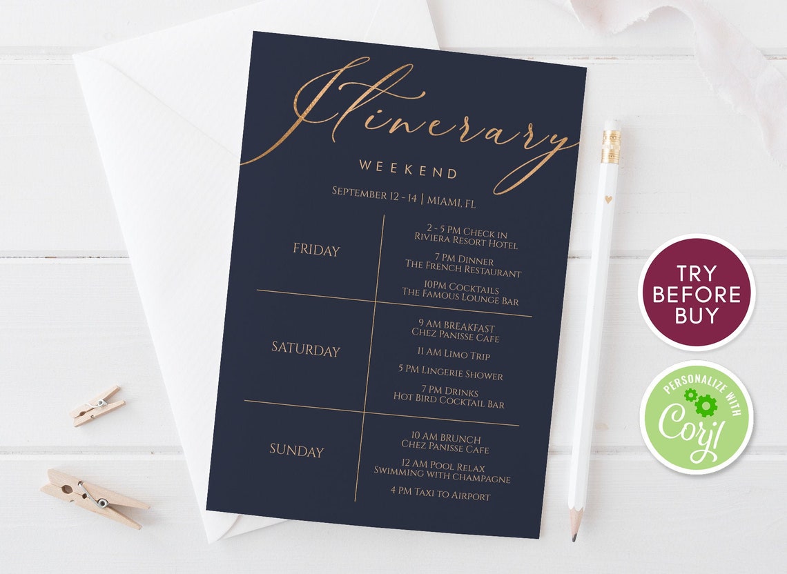 Printable Itinerary Template Editable Weekend Itinerary Hens | Etsy