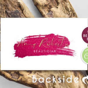 Plantilla de tarjetas de visita de pincel de acuarela rosa, tarjeta de pequeña empresa de oro rosa, plantilla editable de tarjeta de visita personalizada, descarga instantánea, bricolaje