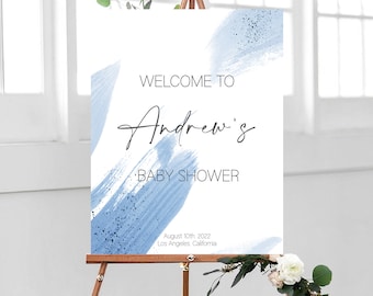 Printable Boy Baby Shower Welcome Sign Template, Boy Baby Shower Poster Blue Watercolor, EDITABLE Welcome Sign, DIY Elegant Template