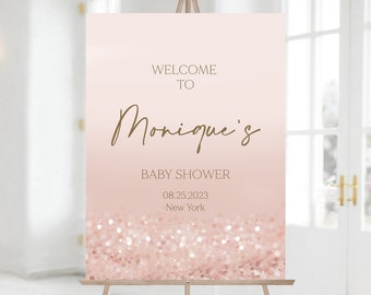 Printable Baby Shower Welcome Sign, Rose Gold  Editable Template, Modern Baby Shower Welcome Sign Template, Custom Rose Gold Confetti Poster