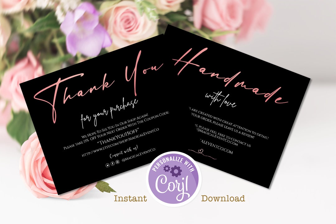 Black Rose Gold Thank You for Your Order Cards Template, Small Business