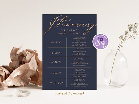 Printable Itinerary Template Editable Weekend Itinerary Hens | Etsy
