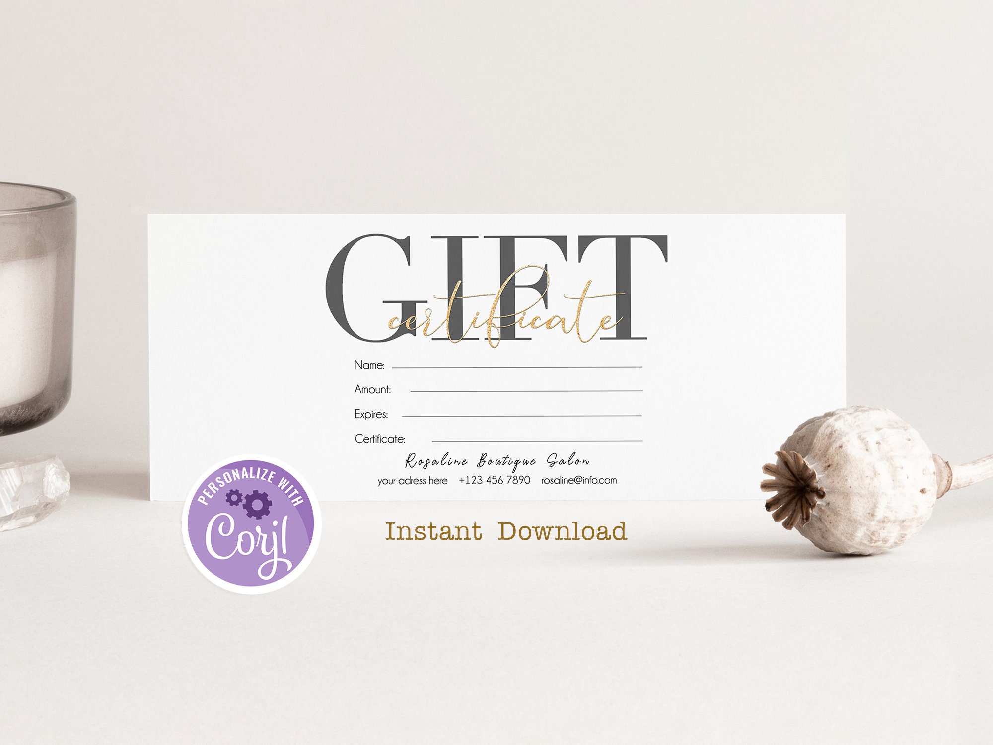 Printable Gift Certificate Template Gold Calligraphy Gift - Etsy
