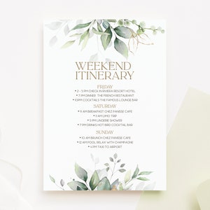 Printable Wedding Itinerary Template Download Minimalist Greenery ...