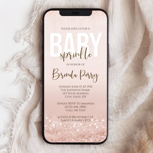 Digital Girl Baby Sprinkle text message invitation template, Rose Gold Baby Sprikle Invite, Electronic invite Phone Evite, instant download