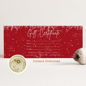 Christmas Gift Certificate, Xmas Editable Gift Card, Holiday Printable Gift Voucher, Christmas Holiday Gift Certificate, Digital Template