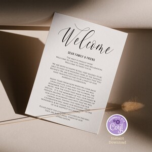 Plantilla minimalista de carta de bienvenida de boda, plantilla de carta de bienvenida simple imprimible, editable, DESCARGA INSTANTÁNEA, carta de bienvenida de boda
