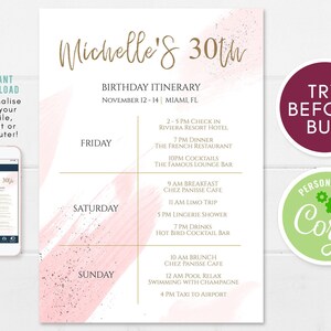 Printable Birthday Itinerary Template, Editable Birthday Itinerary ...