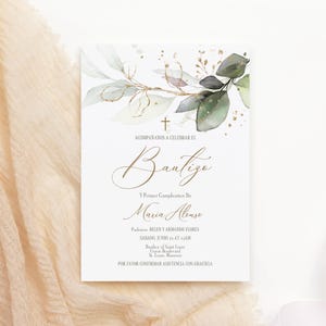 Invitacion de Bautizo, Bautizo Invitations Nino o niña, Invitación en Español, Mi Bautizo Invitation, Greenery Baptism Invitation Template