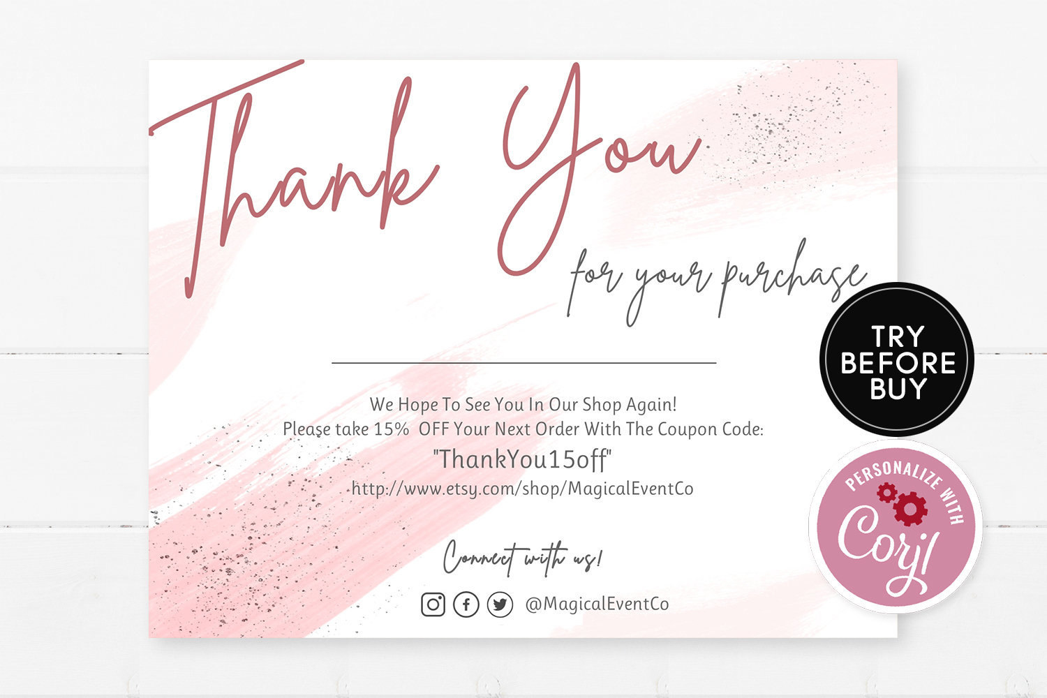 Pink Thank You For Your Purchase Cards Template Small | Etsy