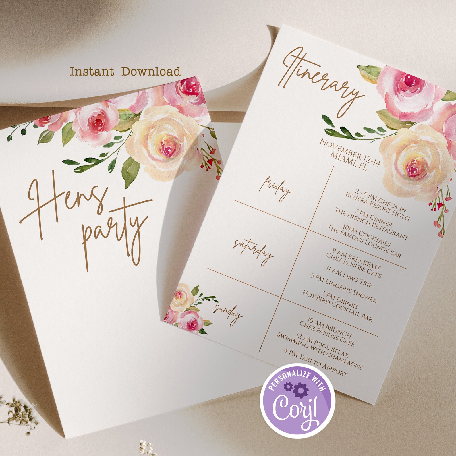 Editable Weekend Itinerary Printable Itinerary Template Hens - Etsy