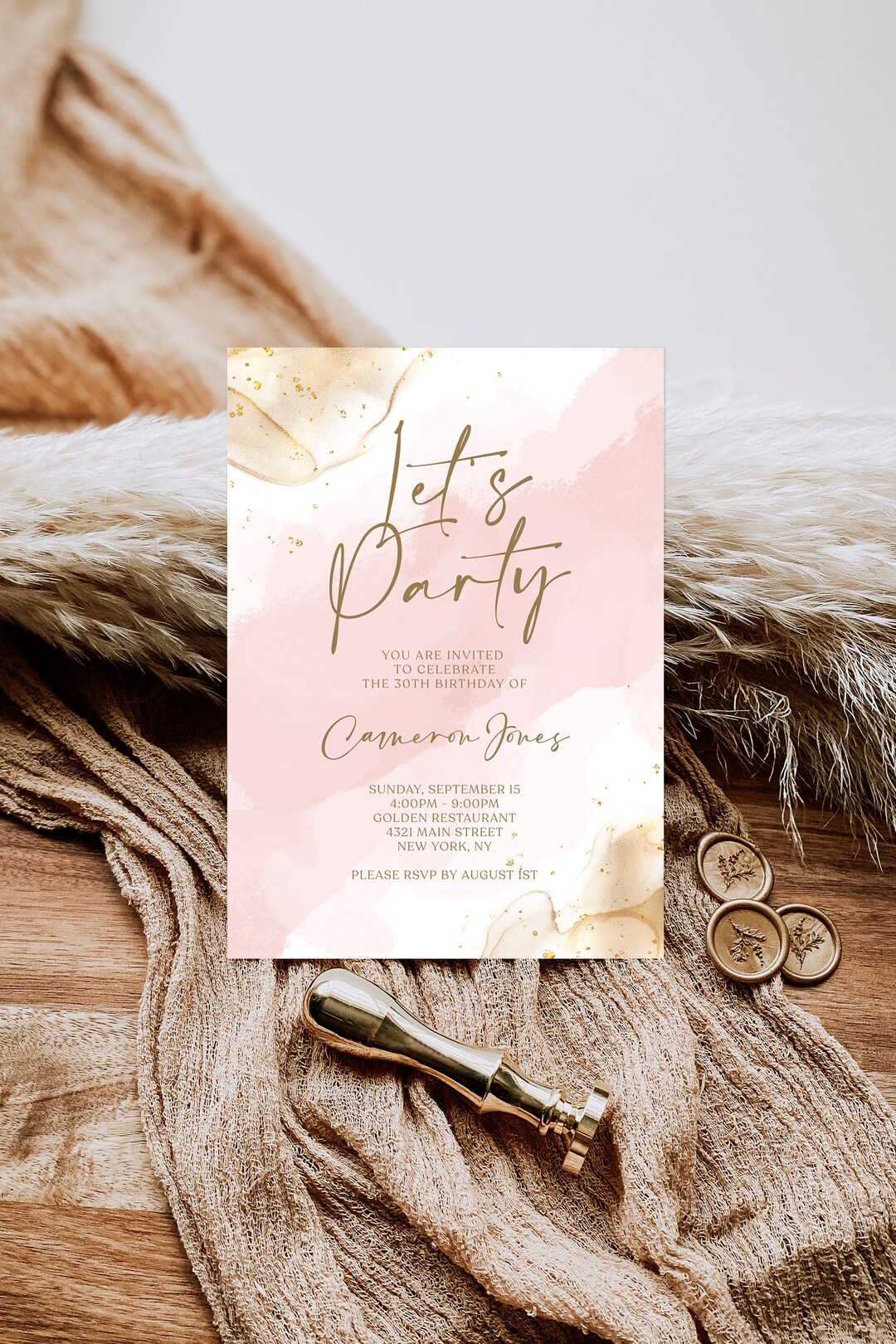 Blush Pink Gold Invitation Template Birthday Let #39 s Party Editable