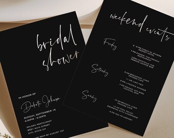 Minimalist Black Bridal Shower Invitation, Editable Bridal Shower Invite, Simple Modern Bridal Shower Invite, Printable Template, Digital