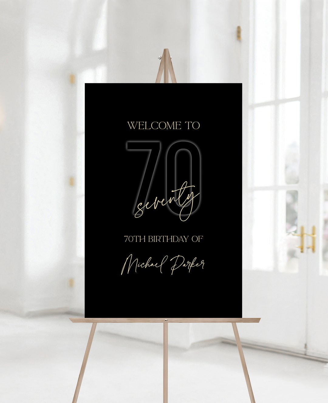 Printable 70th Birthday Welcome Sign Template, Seventy Black Gold ...