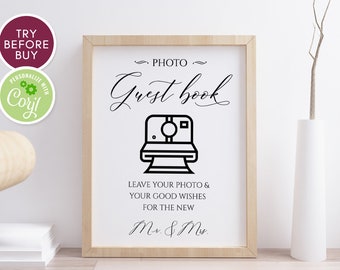 Printable Photo Guest book Sign, Wedding Photo Guestbook Sign, Photo Guestbook Printable, Wedding Reception, Script Font, Instant Download,