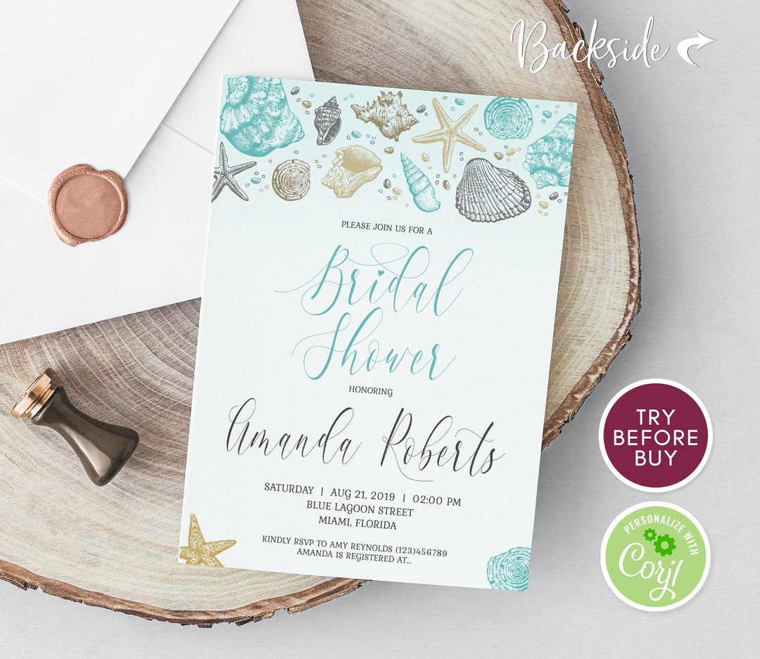 Beach Bridal Shower Invite, Beach Theme, Watercolor Ocean Bridal Shower ...