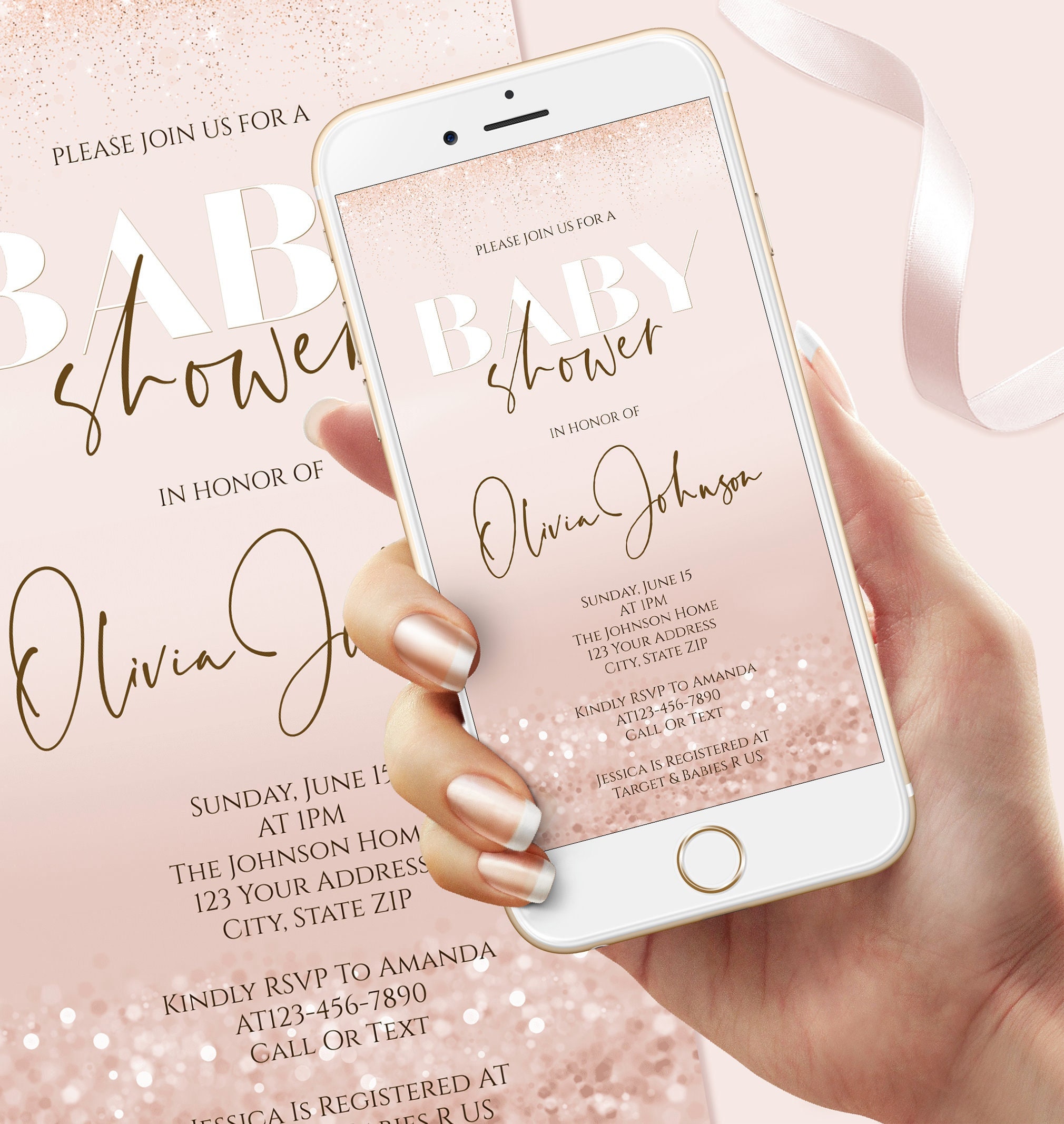 Electronic Baby Shower Text Invitation Template Rose -