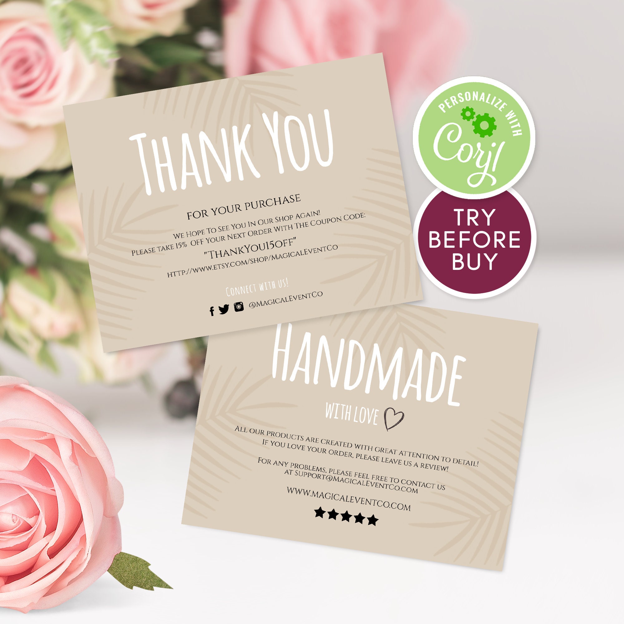 Thank You For Your Purchase Cards Template Small Business | Etsy