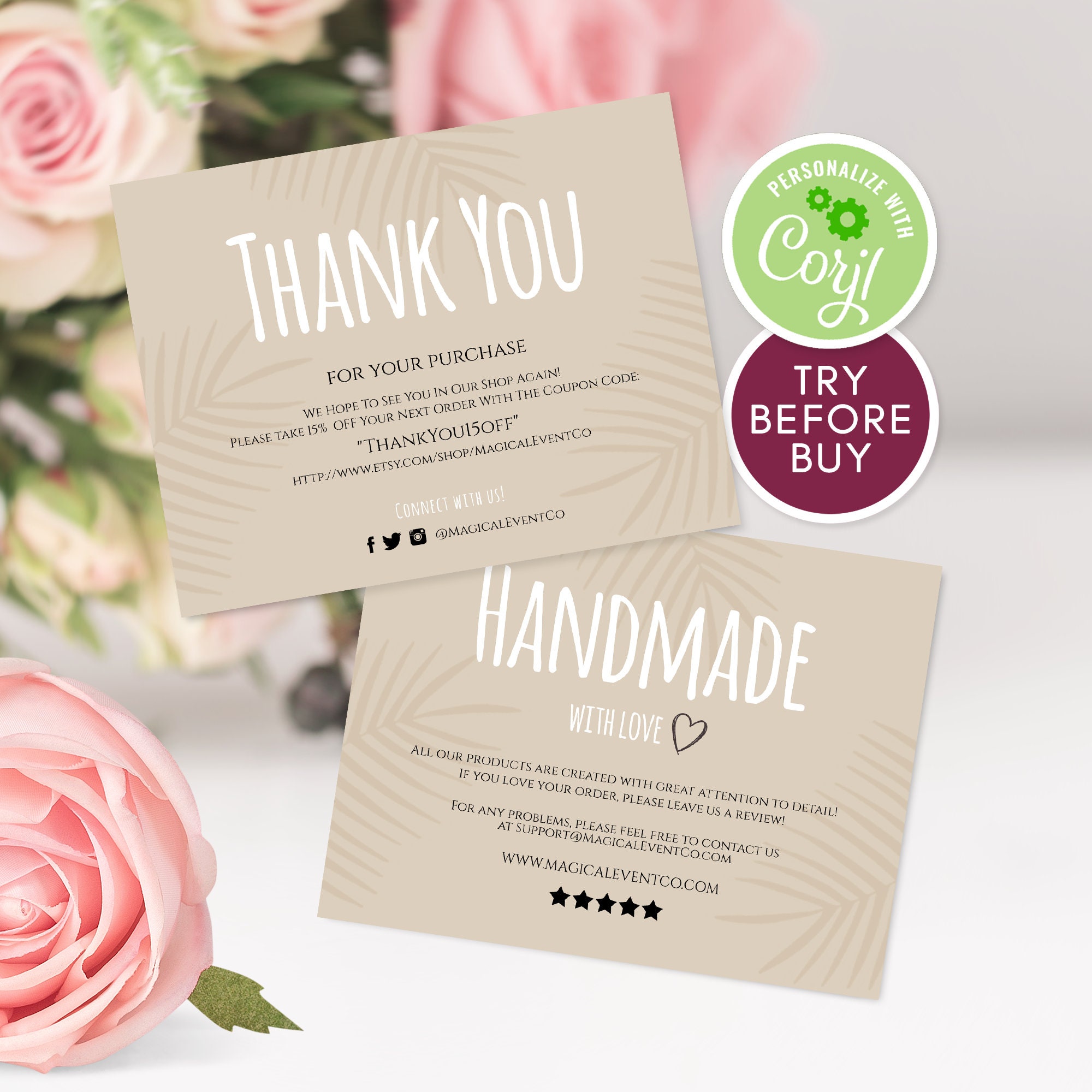 Thank You for Your Purchase Cards Template Small Business Etsy