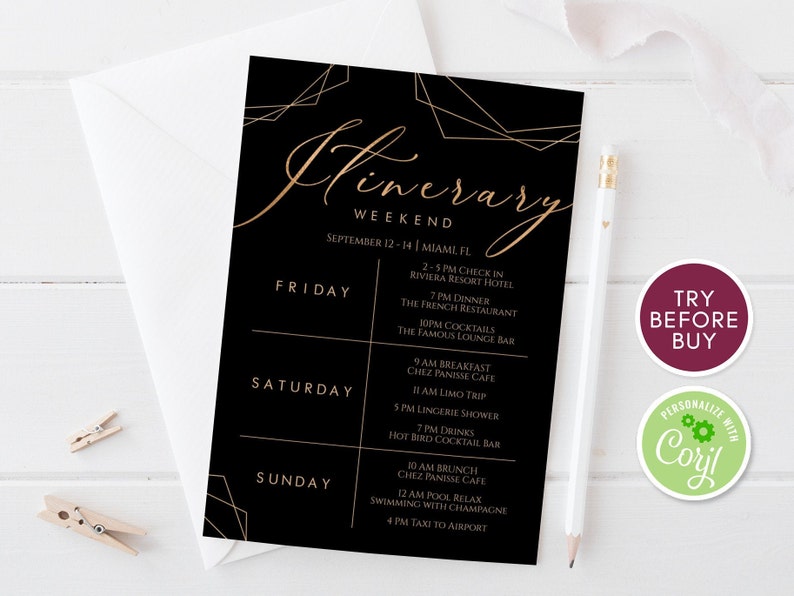 Printable Itinerary Template Editable Weekend Itinerary | Etsy