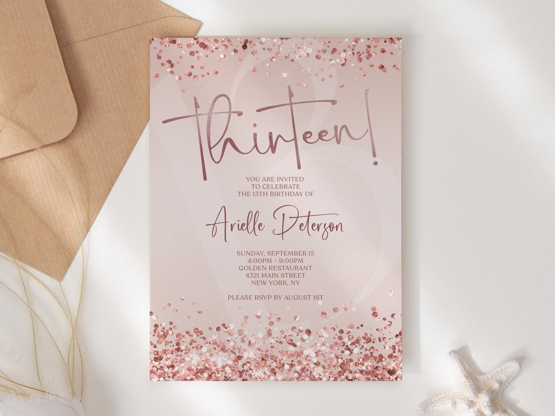 Editable 13th Thirteen Birthday Invitation Template, Printable Rose ...