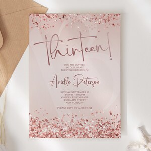 Editable 13th Thirteen Birthday Invitation Template, Printable Rose ...