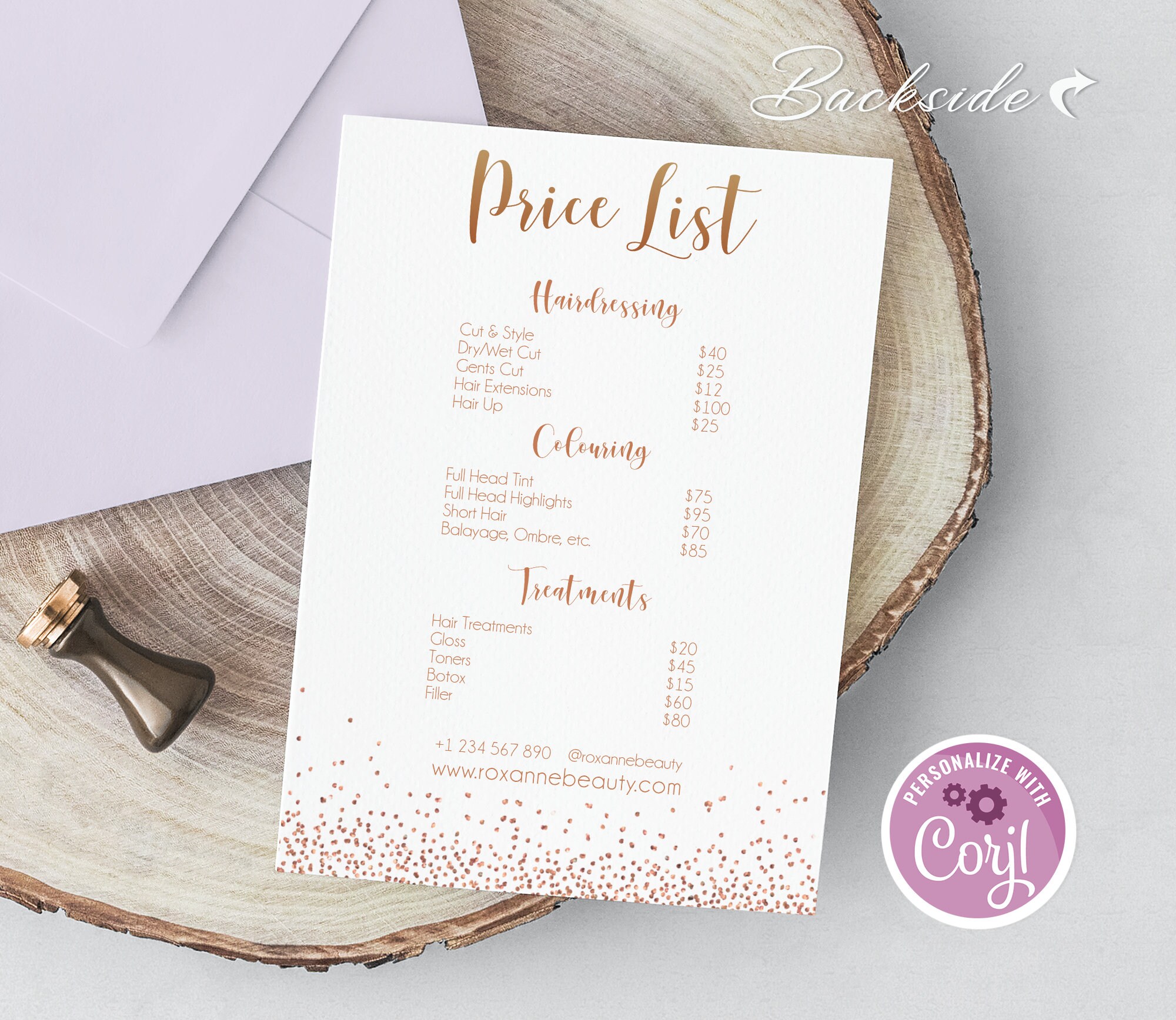 Rose Gold Price List Editable Business Price List Template Etsy