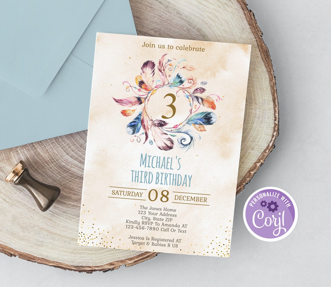 Printable Dream Catcher Invitation Boy Birthday Invitation | Etsy