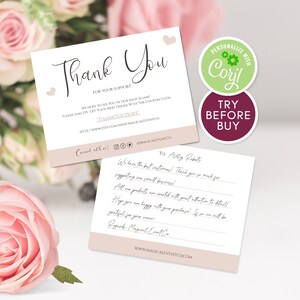 Editable Gracias por su tarjeta de soporte, DIY Tarjeta de agradecimiento imprimible, Gracias por la nota de pedido, Vendedor de Etsy, Tienda en línea, Insertos de paquetes