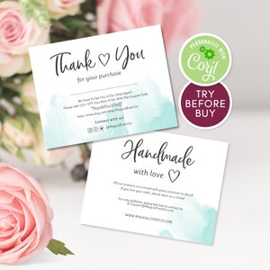 Acuarela Gracias Insertar Tarjetas, Gracias Por Su Pedido, Gracias Comercial, Inserto De Empaque, Tarjeta De Revisión Imprimible, Vendedor Online Etsy