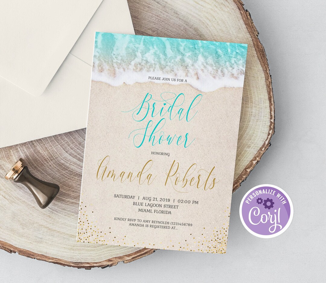 Beach Bridal Shower Invite Invitation Beach Theme Ocean - Etsy