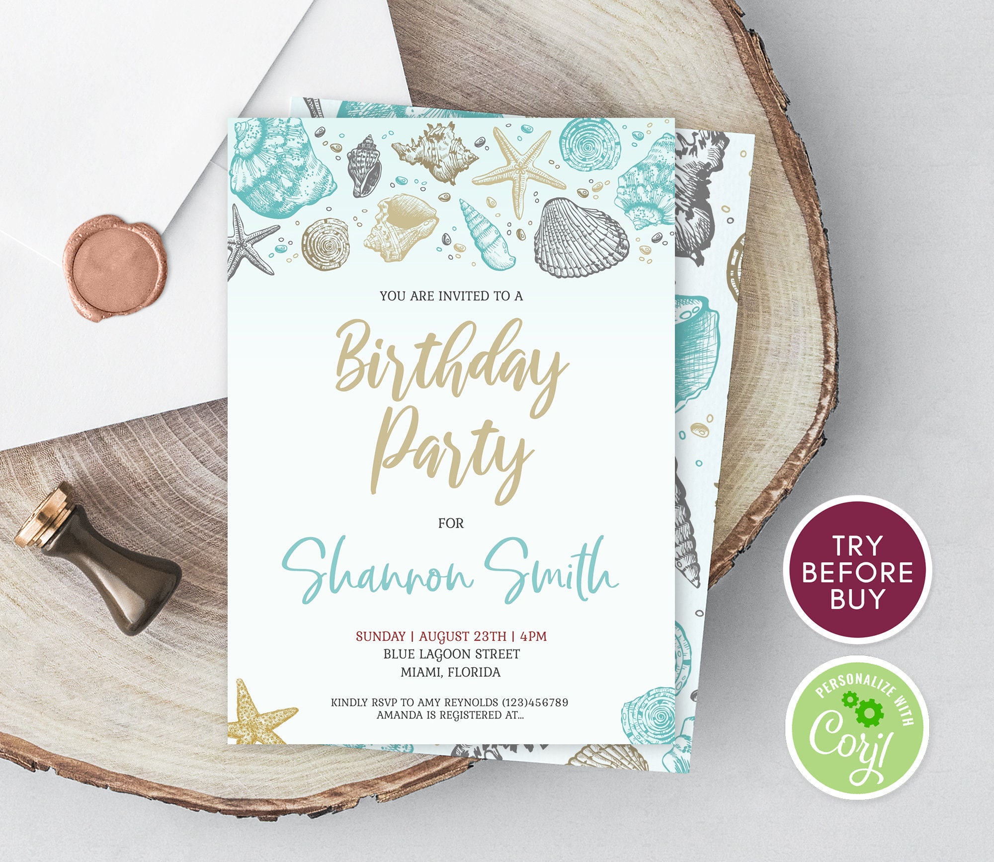 Beach Birthday Invitation Template Editable Birthday Invite Etsy