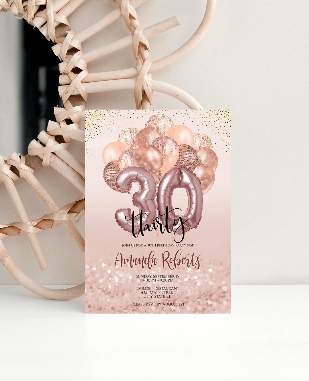 Printable 30th Birthday Invitation, Thirty Editable Invitation, Email ...