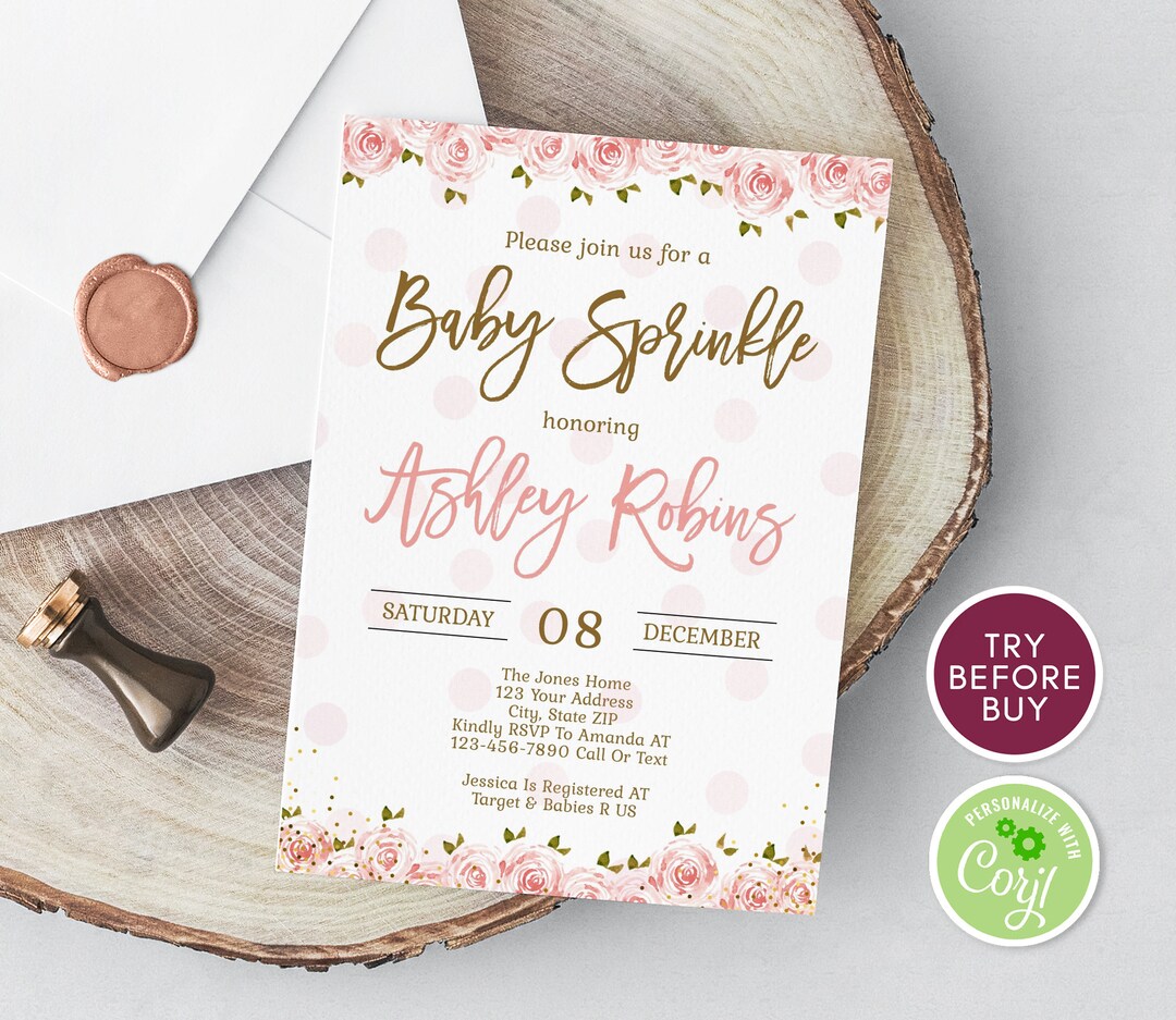 Baby Sprinkle Girl, Printable Baby Sprinkle Invite, Pink Baby Sprinkle ...