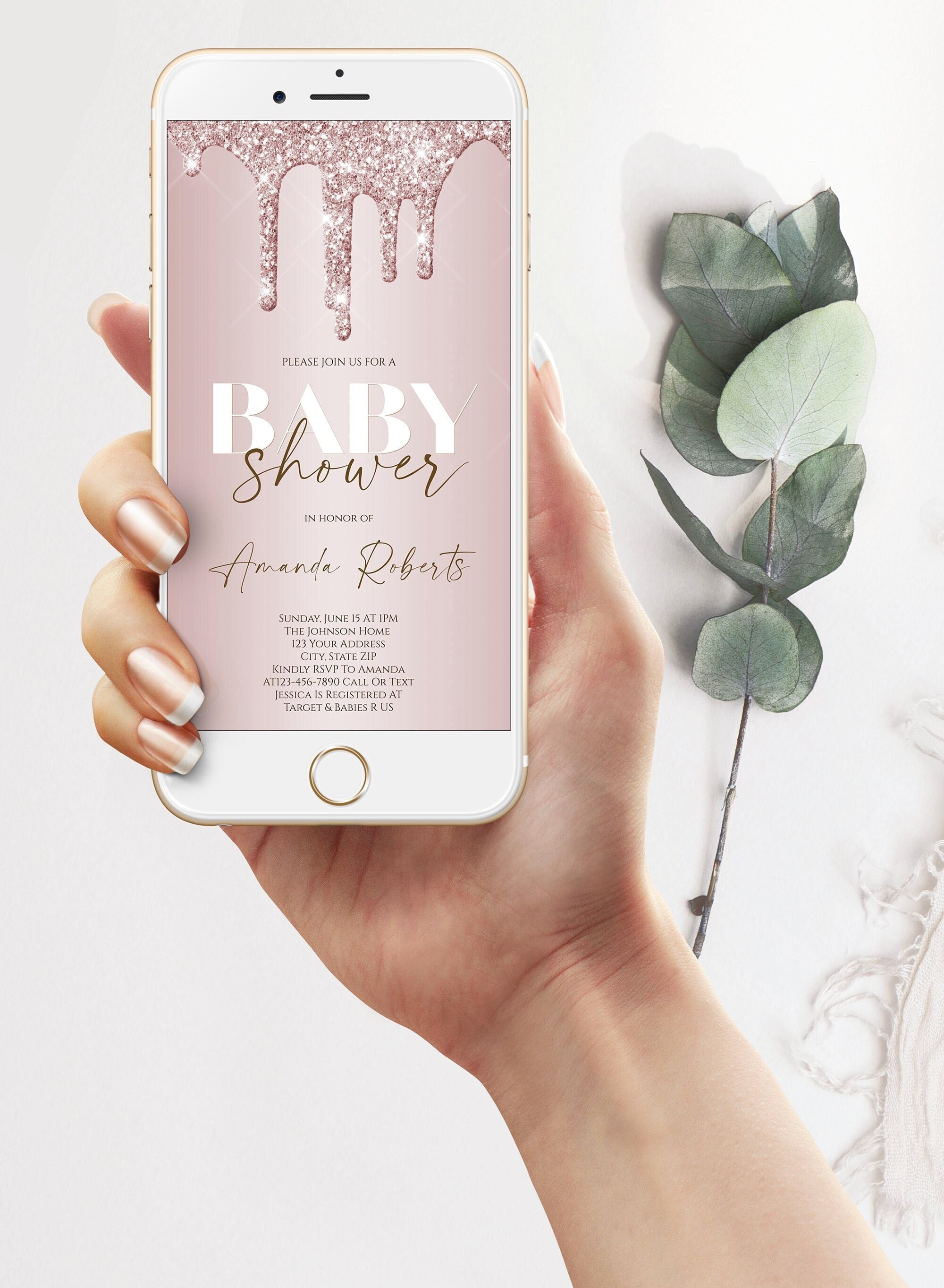Electronic Baby Shower Text Invitation Evite Rose - Etsy