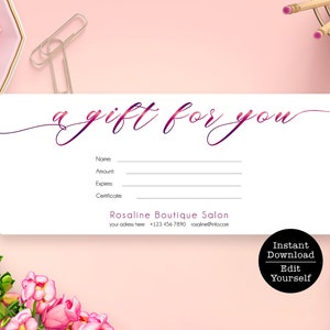 Buono regalo, Carta regalo modificabile, Buono regalo stampabile, Carta regalo negozio, Modello per buono regalo in oro rosa, Buono regalo Scarica fai da te