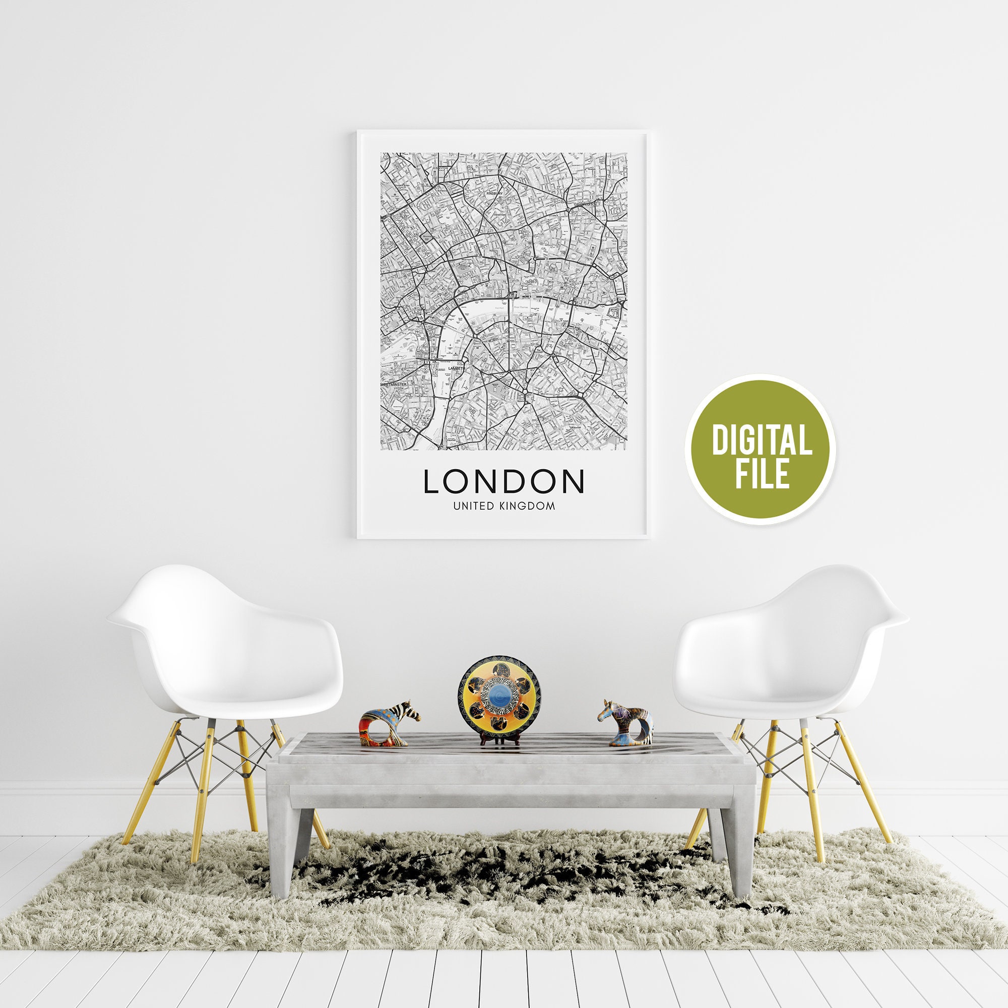 London Map Print Printable Wall Art London Map City Map Etsy