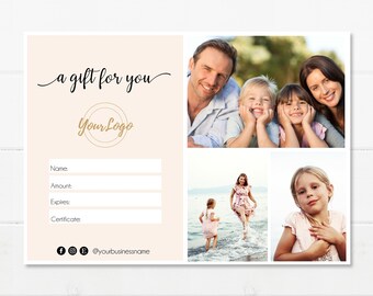 Photography Studio Gift Certificate Template, Photographer Gift Card Template, Photo Gift Cards, Voucher, Instant Download, DIY Digital File