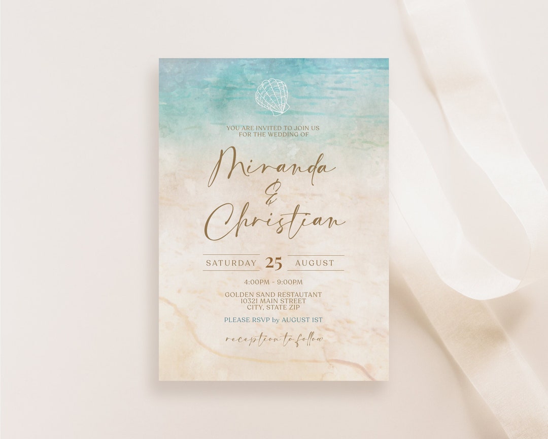 Beach Wedding Invitation Template, Printable Beach Wedding Invite