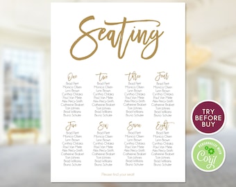 Gold Printable Seating Chart, Seating Chart Wedding, Editable Seating Plan Template, Seating Poster, Seating Board, Wedding Seating Sign