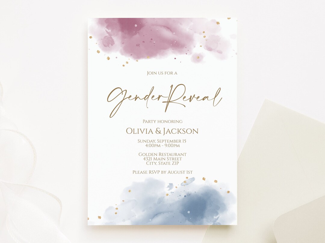 Gender Reveal Invitation Template, Printable Pink and Blue Gender ...