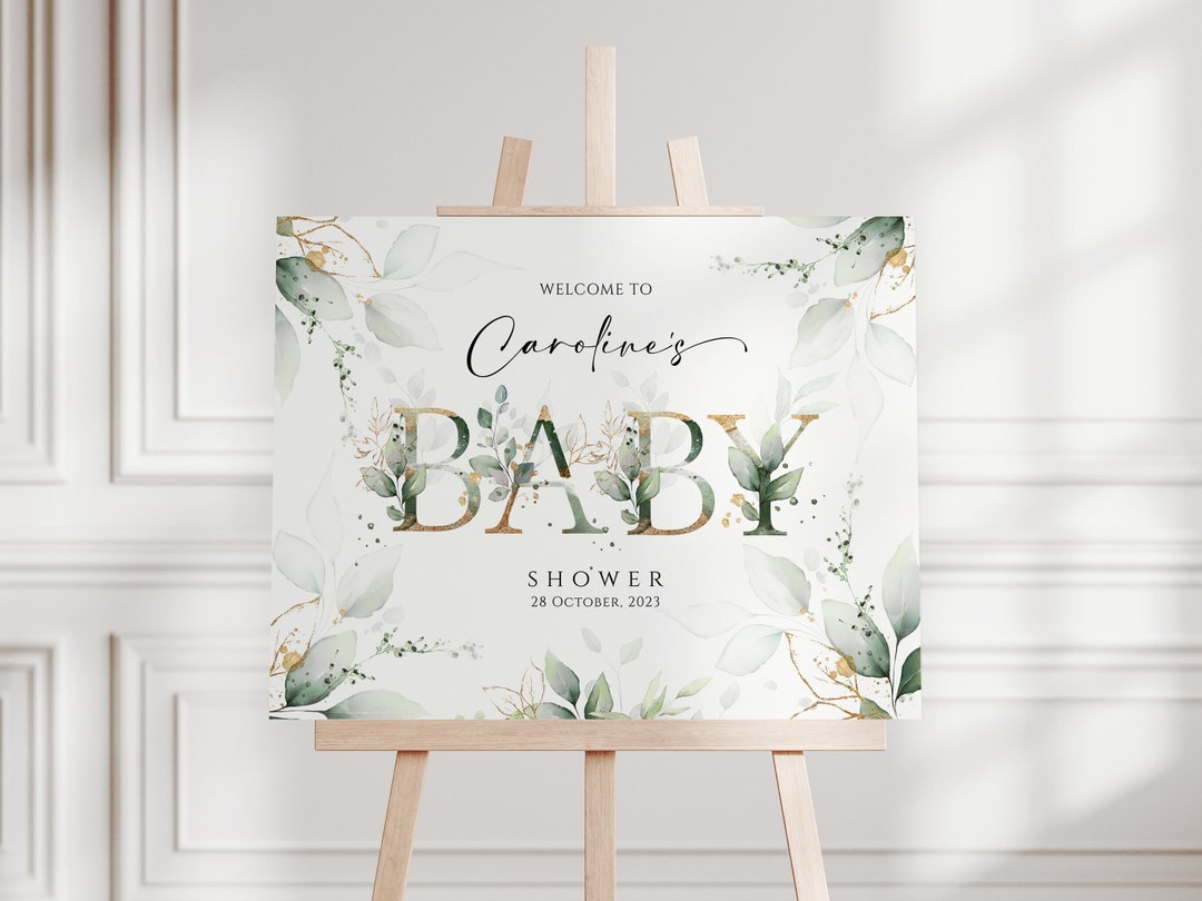 Printable Eucalyptus Baby Shower Welcome Sign, Personalised Baby Shower ...