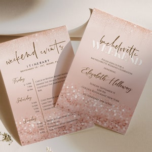 Rose Gold Bachelorette Weekend Invitation, Bachelorette weekend itinerary template, Girls weekend, DIY Printable Template , Instant Download