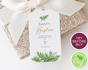 Printable Baptism Favor Tags, Thank You Baptism Tag, First Communion Tag, Greenery Baptism Tags, Christening Tags, Instant Download DIY Tags