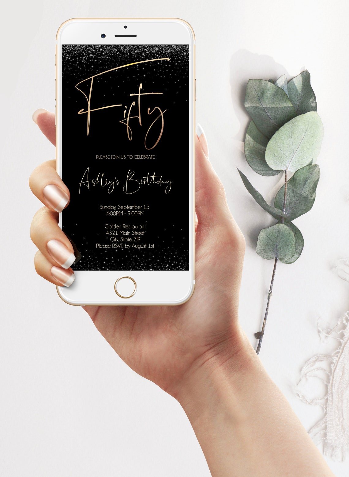 Editable 50th Electronic Birthday Invitation Fifty Digital Etsy