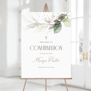Editable Confirmation Welcome Sign Template, Greenery Eucalyptus Leaves ...